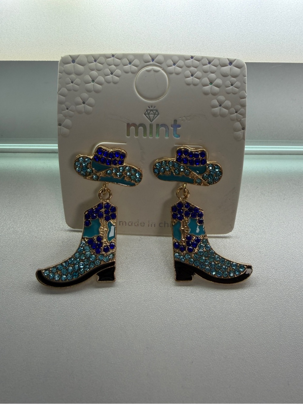 Blue and Teal Cowboy Boot & Hat Earrings